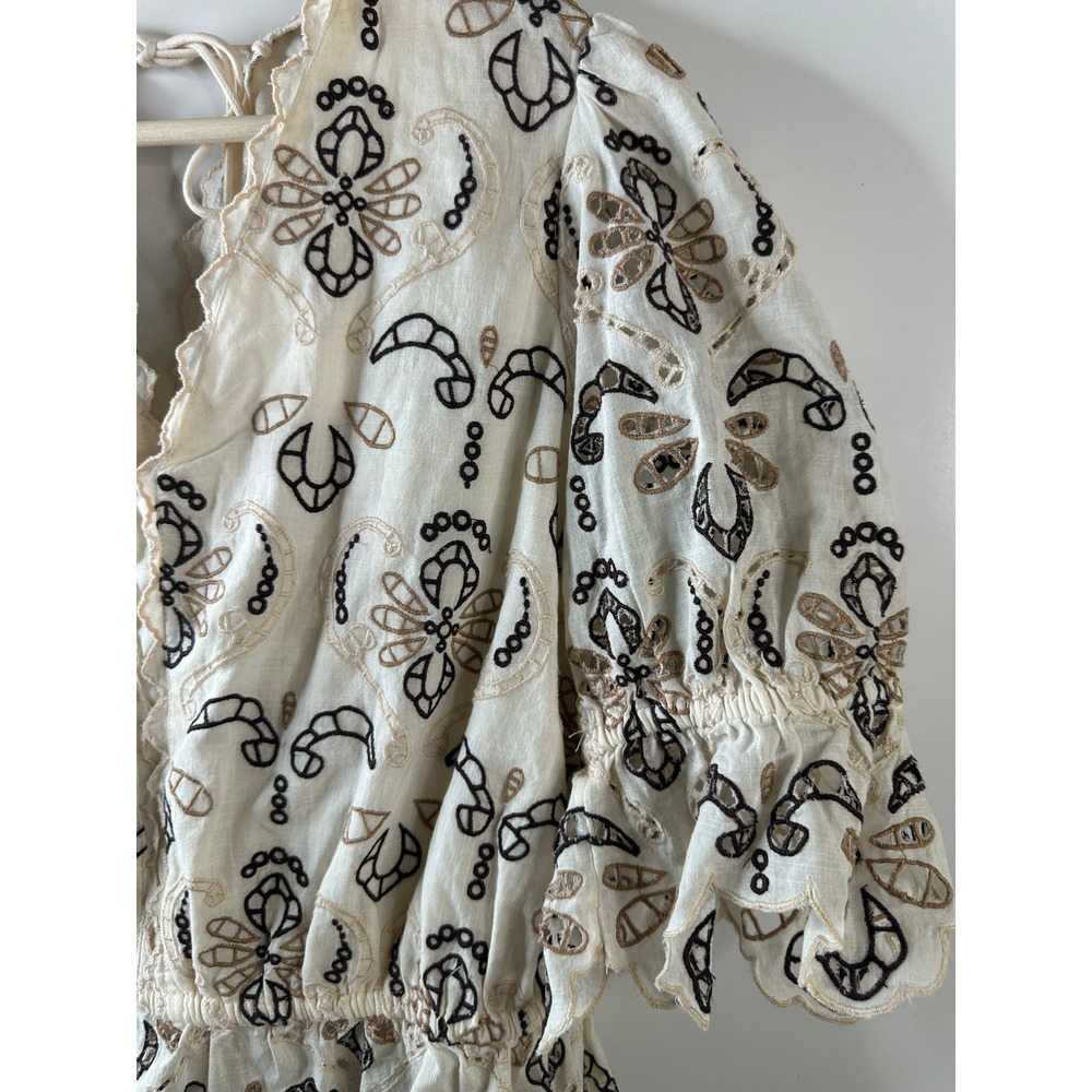 NWT By Anthropologie Embroidered Eyelet Blouse Cotton Size Medium Milkmaid Boho - Picture 3 of 16